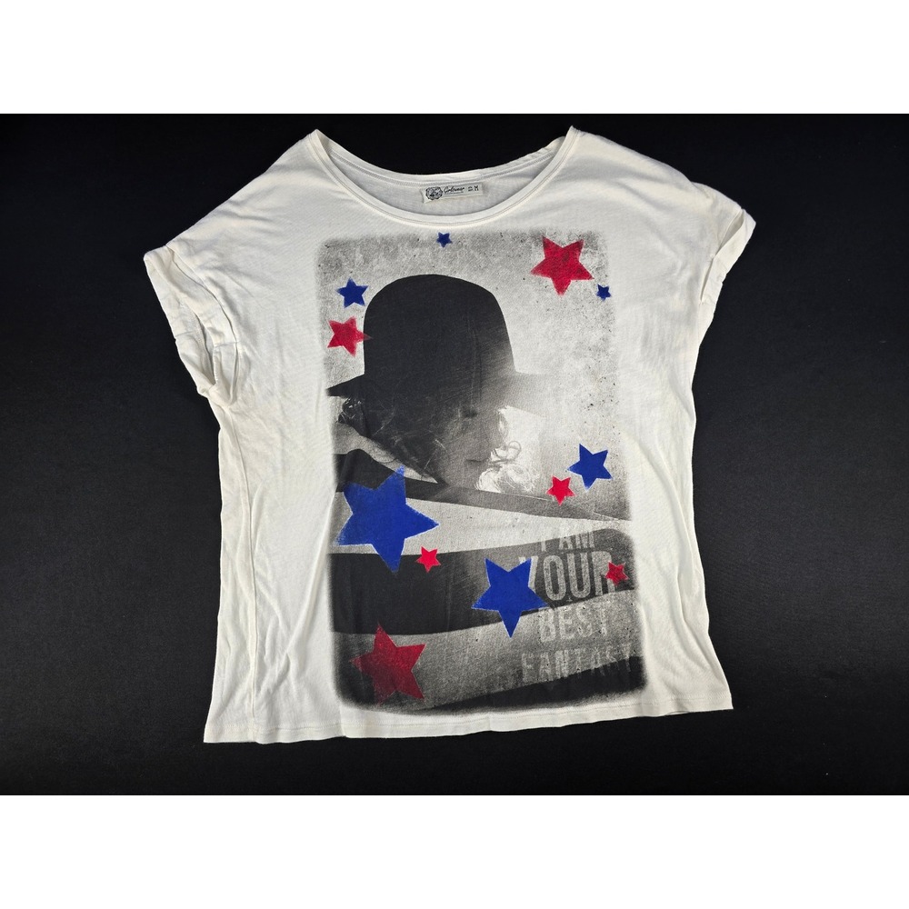 Girlswear Clockhouse Graphic T-Shirt Cream Stars Best Fantasy Portrait Tee Med